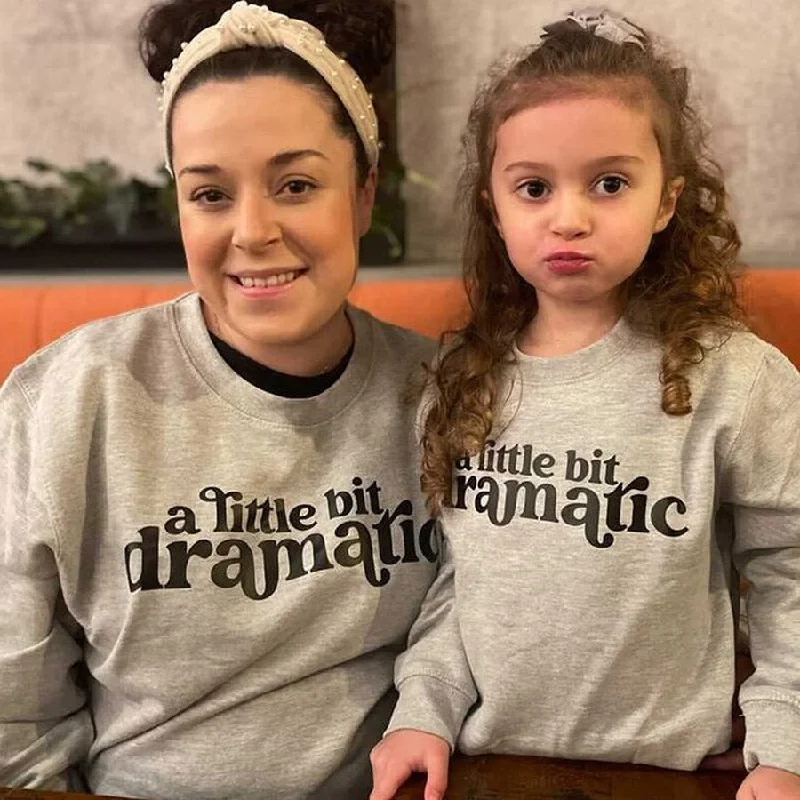 Dani Harmer Little Bit Dramatic Mum & Kid Matching Grey Sweatshirts Hoodie with Thumb Holes Functional Cozy Dani Harmer Little Bit Dramatic Mum & Kid Matching Grey Sweatshirts Hoodie with Thumb Holes Functional Cozy