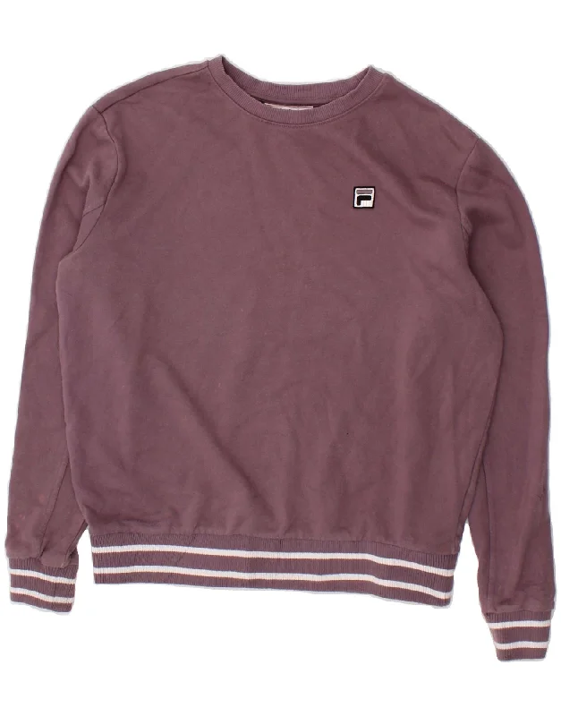 FILA Womens Sweatshirt Jumper UK 14 Medium Maroon Cotton Hoodie with Frayed Bohemian Relaxed FILA Womens Sweatshirt Jumper UK 14 Medium Maroon Cotton Hoodie with Frayed Bohemian Relaxed