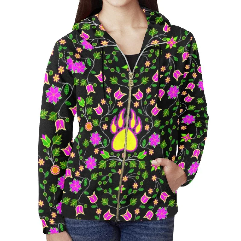 Floral Bearpaw Pink and Yellow Full Zip Hoodie for Women Hoodie with Hem Lace Feminine Delicate Floral Bearpaw Pink and Yellow Full Zip Hoodie for Women Hoodie with Hem Lace Feminine Delicate