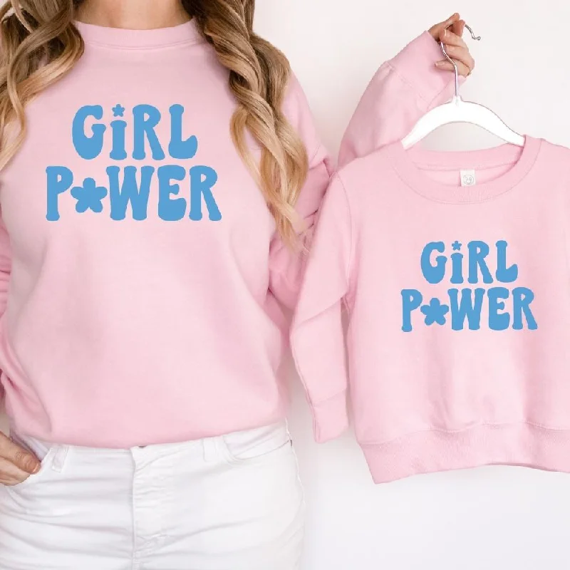 Girl Power Matching Pink Sweatshirts Hoodie with Hem Fringe Bohemian Relaxed