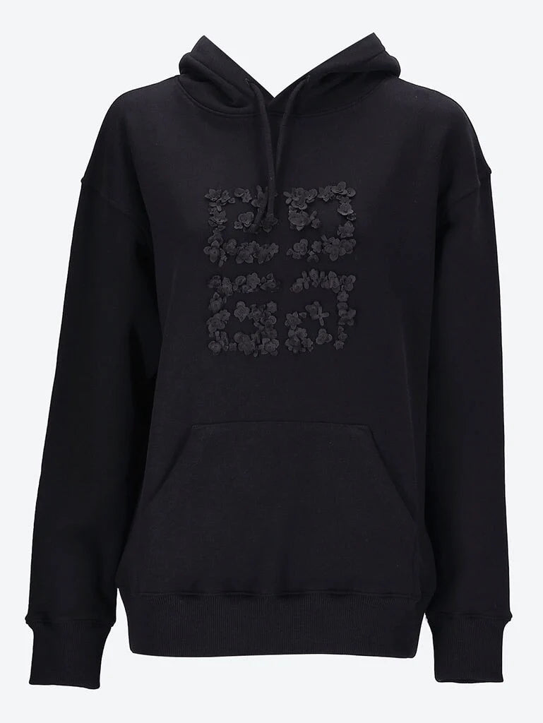 Givenchy Women Hoodie In Fleece With 4G Embroidered Flowers Black Hoodie with Pattern Geometric Abstract Givenchy Women Hoodie In Fleece With 4G Embroidered Flowers Black Hoodie with Pattern Geometric Abstract