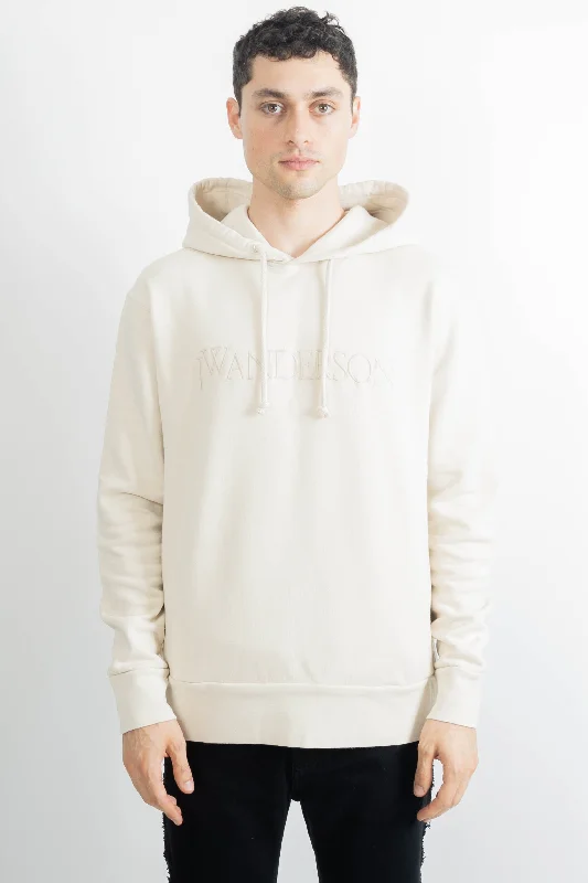 JW Anderson Women Embroidered Logo Hoodie Beige Hoodie with Drop Shoulder Relaxed Streetwear JW Anderson Women Embroidered Logo Hoodie Beige Hoodie with Drop Shoulder Relaxed Streetwear