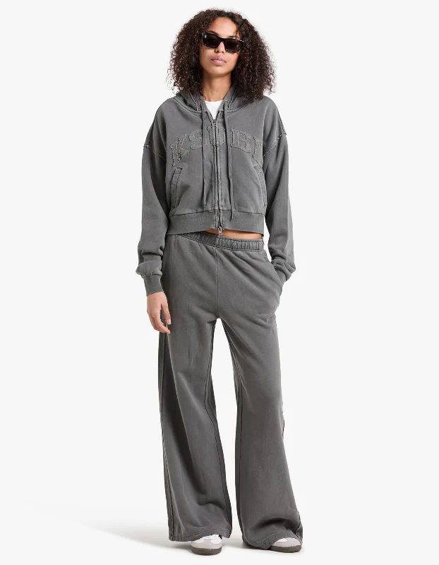 League Cropped Hoodie - Charcoal Hoodie with Tied Waist Feminine Flattering