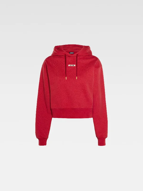 Le Hoodie Gros Grain Dark Red Hoodie with Velcro Closure Adjustable Secure