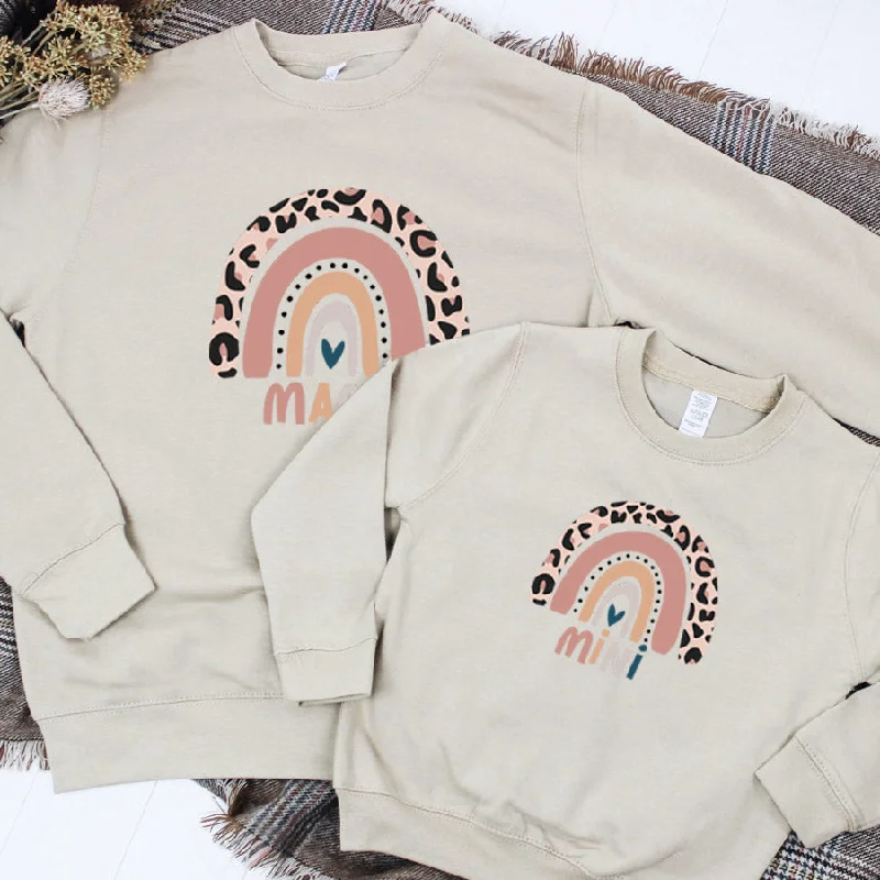 Leopard Rainbow Mama & Mini Leopard Desert Sand Sweatshirts Cotton Hoodie Fleece Lining Warmth Leopard Rainbow Mama & Mini Leopard Desert Sand Sweatshirts Cotton Hoodie Fleece Lining Warmth