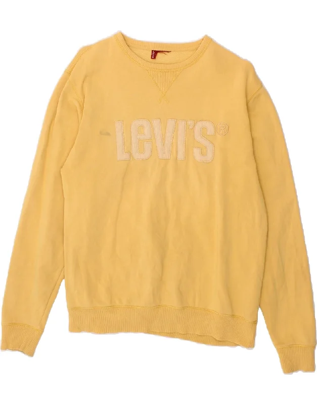 LEVI'S Womens Graphic Sweatshirt Jumper UK 14 Medium Yellow Cotton Hoodie with High-Low Hem Asymmetrical Trendy LEVI'S Womens Graphic Sweatshirt Jumper UK 14 Medium Yellow Cotton Hoodie with High-Low Hem Asymmetrical Trendy