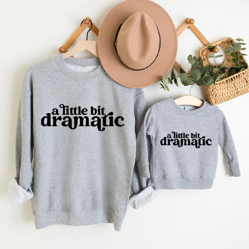 Little Bit Dramatic Mum & Kid Matching Grey Sweatshirts Hoodie with Hem Contrast Bold Stylish Little Bit Dramatic Mum & Kid Matching Grey Sweatshirts Hoodie with Hem Contrast Bold Stylish