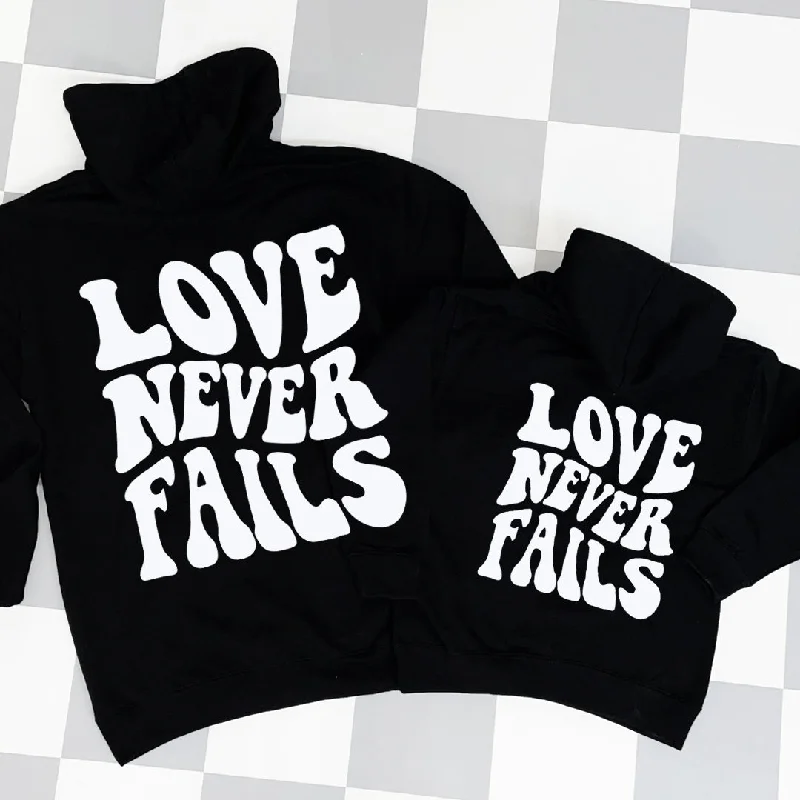 Love Never Fails Back Logo Mum & Kid Hoodies Black Hoodie with Neon Bright Vibrant