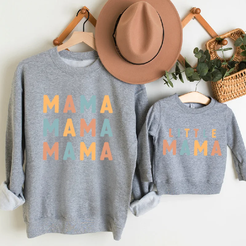 Mama & Little Mama Joy Matching Heather Grey Sweatshirts Oversized Hoodie Comfort Casual