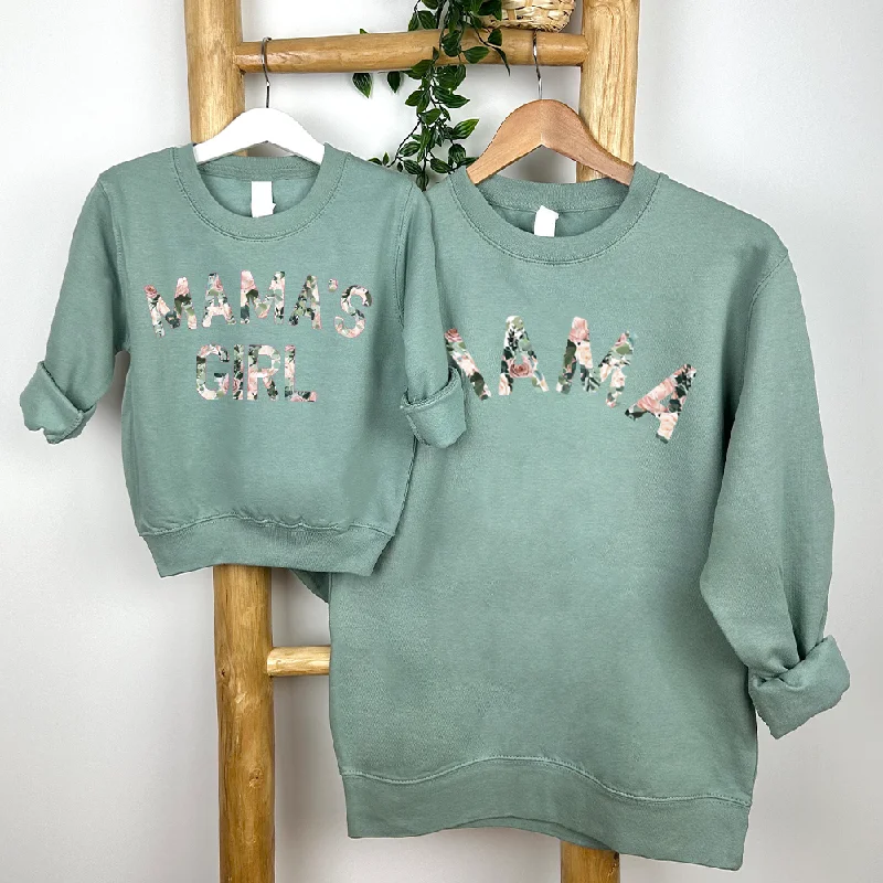 Mama & Mama's Girl Floral Matching Dusty Green Sweatshirts Hoodie with Tied Waist Feminine Flattering Mama & Mama's Girl Floral Matching Dusty Green Sweatshirts Hoodie with Tied Waist Feminine Flattering