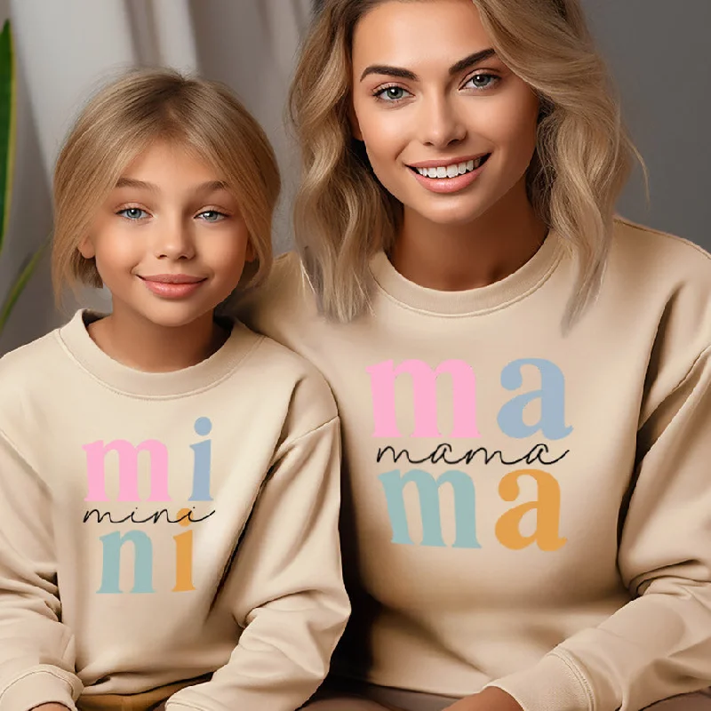 Mama & Mini Dream Block Matching Sweatshirts Sand Hoodie with Illustration Artistic Creative Mama & Mini Dream Block Matching Sweatshirts Sand Hoodie with Illustration Artistic Creative