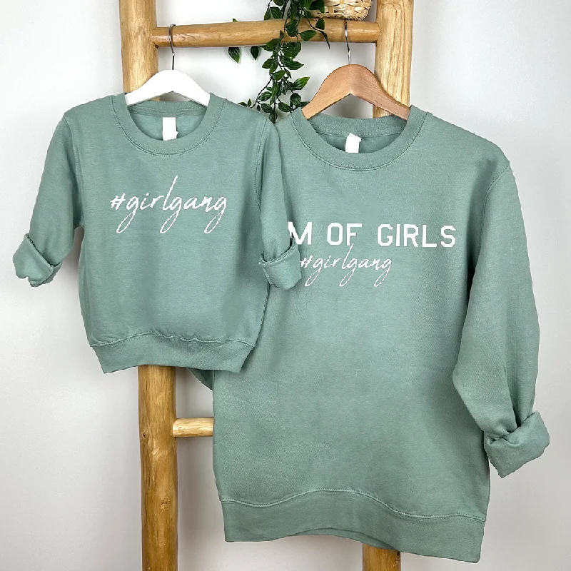 Mum Of Girls #Girlgang Matching Dusty Green Sweatshirts Hoodie with Hem Lace Feminine Delicate Mum Of Girls #Girlgang Matching Dusty Green Sweatshirts Hoodie with Hem Lace Feminine Delicate