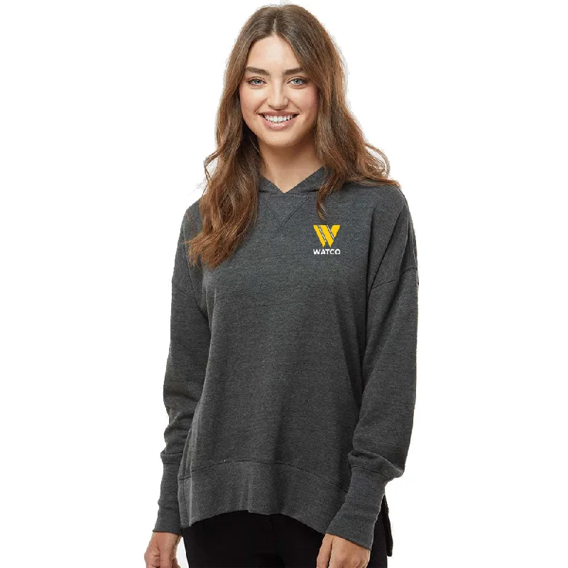 MV Sport - Women's French Terry Hooded Sweatshirt - W23720 Hoodie with Hem Frayed Vintage Worn MV Sport - Women's French Terry Hooded Sweatshirt - W23720 Hoodie with Hem Frayed Vintage Worn