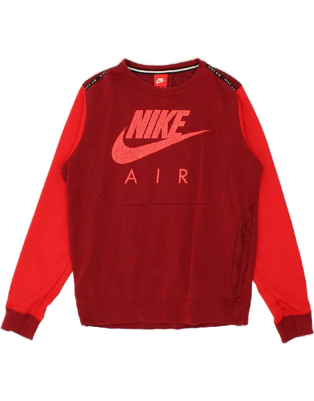 NIKE Mens Graphic Sweatshirt Jumper Medium Red Colourblock Hoodie with Button Placket Classic Preppy NIKE Mens Graphic Sweatshirt Jumper Medium Red Colourblock Hoodie with Button Placket Classic Preppy
