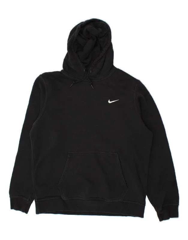 NIKE Mens Hoodie Jumper Large Black Cotton Hoodie with Reflective Safety Nightwear