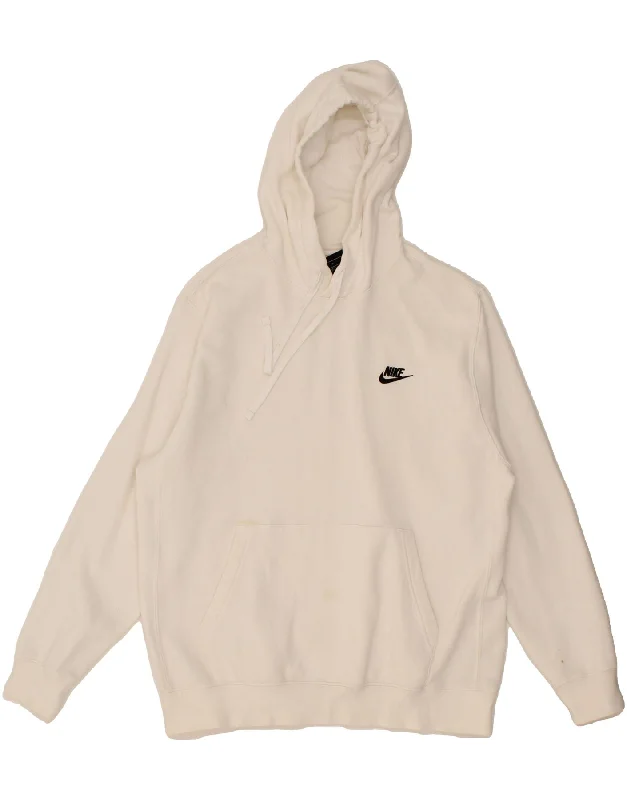 NIKE Mens Hoodie Jumper Large White Hoodie with Monochrome Minimalist Simple