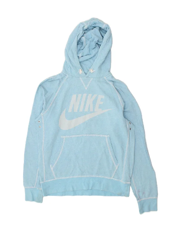 NIKE Womens Graphic Hoodie Jumper UK 14 Medium Blue Cotton Hoodie with Pocket Utility Practical NIKE Womens Graphic Hoodie Jumper UK 14 Medium Blue Cotton Hoodie with Pocket Utility Practical