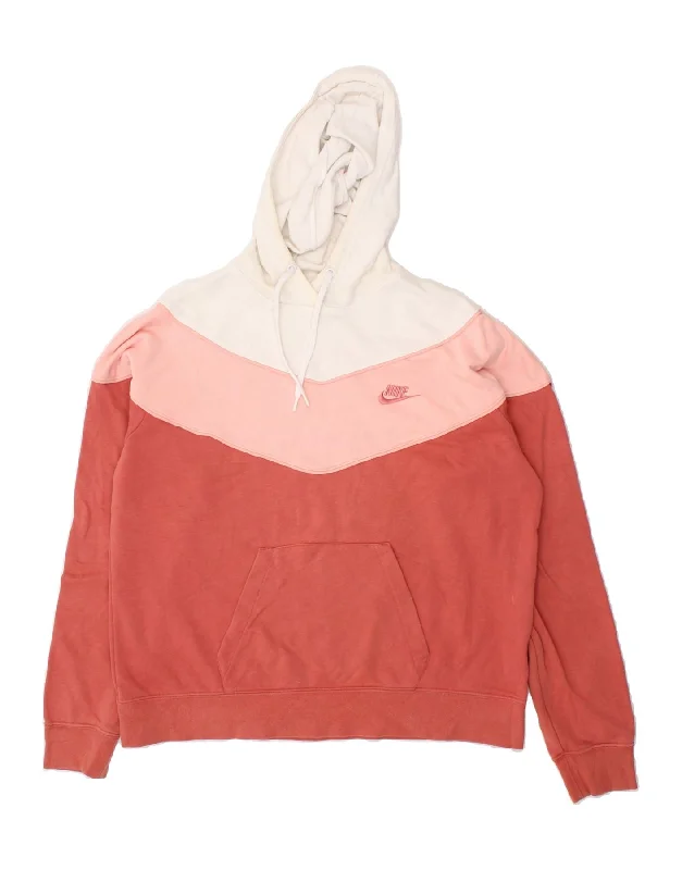 NIKE Womens Hoodie Jumper UK 14 Medium Red Colourblock Cotton Hoodie with Ribbed Cuffs Snug Fit Comfort NIKE Womens Hoodie Jumper UK 14 Medium Red Colourblock Cotton Hoodie with Ribbed Cuffs Snug Fit Comfort