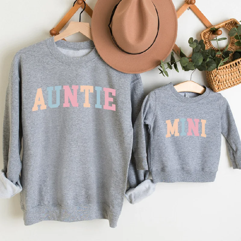 Pastel College Auntie & Mini Matching Grey Sweatshirts Zip Hoodie Drawstring Kangaroo Pocket