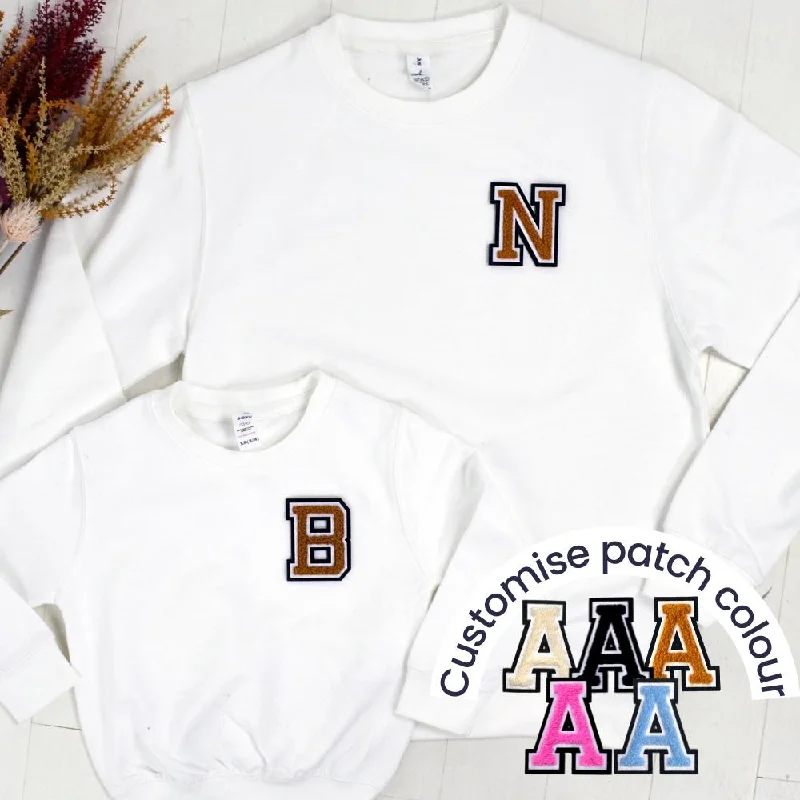 Patch 22 White Matching Initial Sweatshirts Hoodie with Puffed Sleeves Voluminous Trendy Patch 22 White Matching Initial Sweatshirts Hoodie with Puffed Sleeves Voluminous Trendy