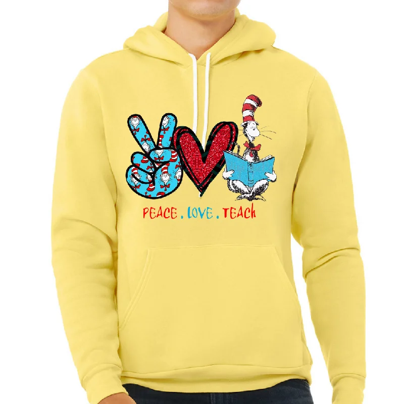 Peace, Love & Teach Famous Children's Book Character Inspired Unisex Fleece Pullover Hoodie Hoodie with Hem Raw Edge Edgy Unfinished Peace, Love & Teach Famous Children's Book Character Inspired Unisex Fleece Pullover Hoodie Hoodie with Hem Raw Edge Edgy Unfinished