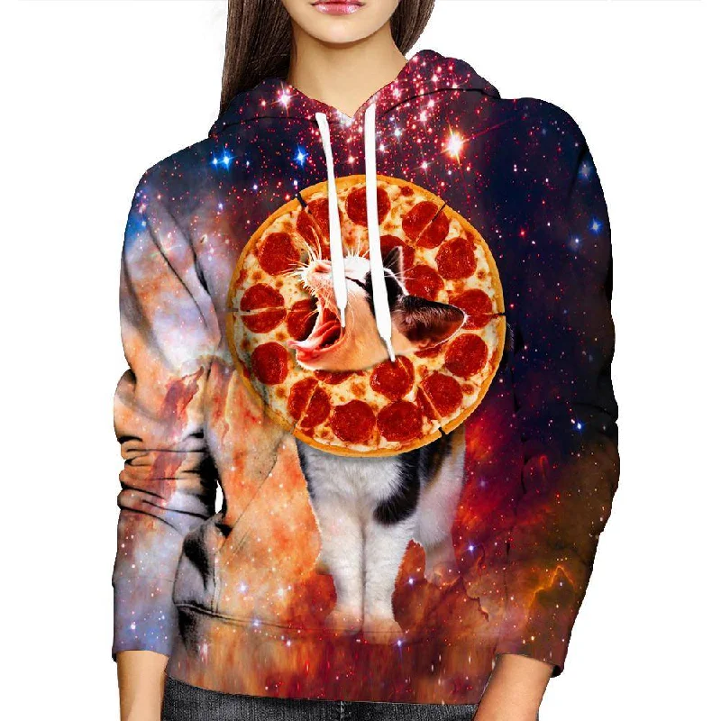 Pizza Lion Cat Womens Hoodie Hoodie with Typography Text Message