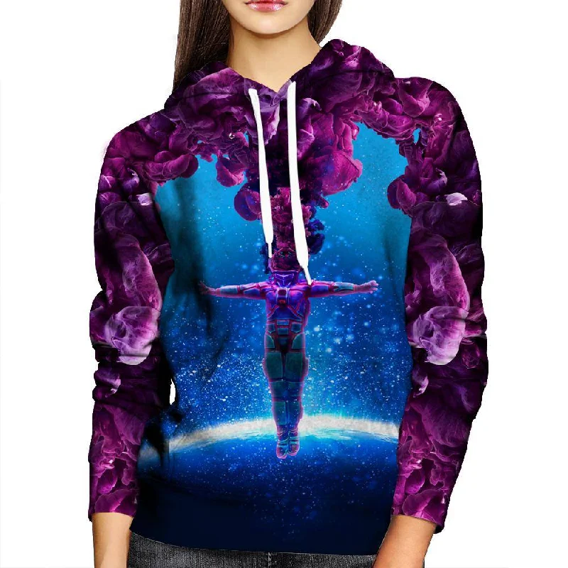 Possessed Astronaut Womens Hoodie Hoodie with Hem Applique Textured Unique