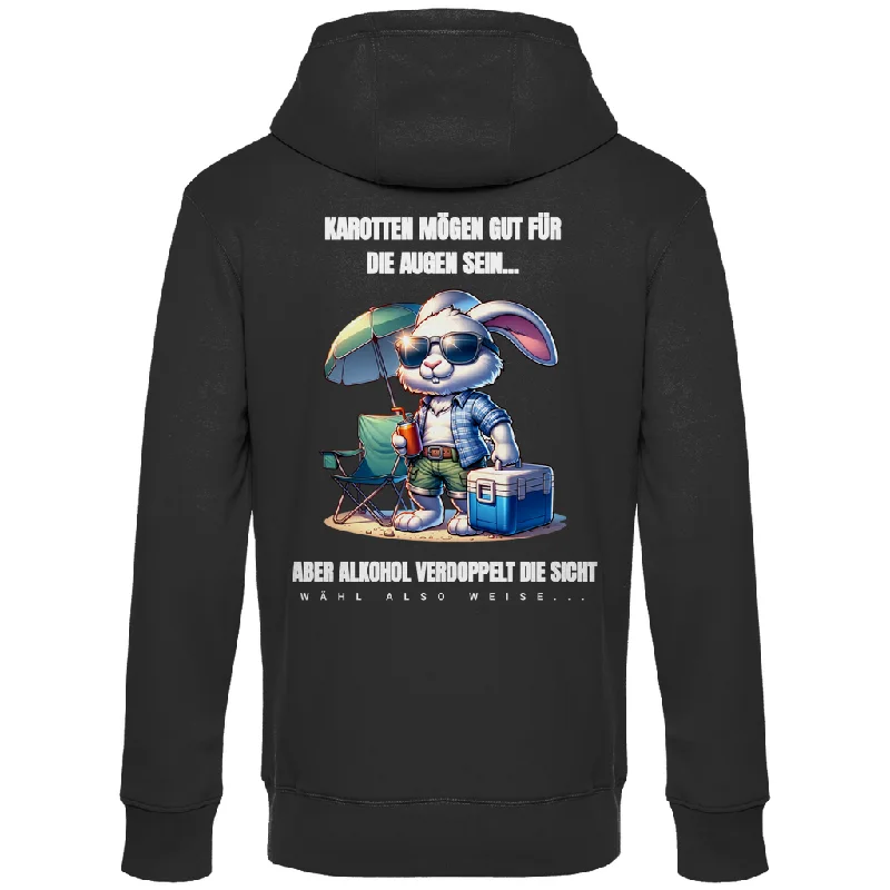 Premium Hoodie "Karotten oder Alkohol?" (Backprint) Hoodie with Front Slit Layering Stylish Premium Hoodie "Karotten oder Alkohol?" (Backprint) Hoodie with Front Slit Layering Stylish