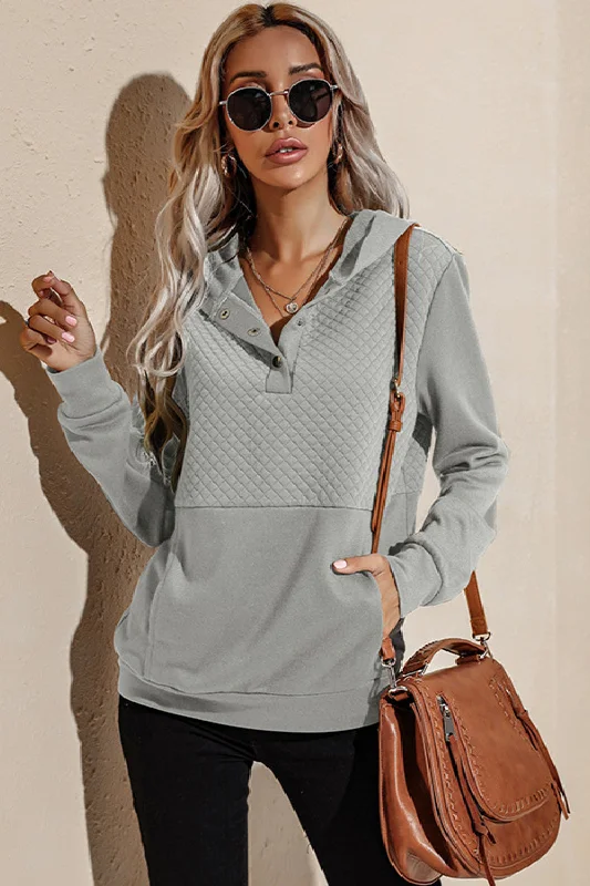 Quilted Patchwork  Button Sweatshirt Hoodie Hoodie with Snap Buttons Easy Quick