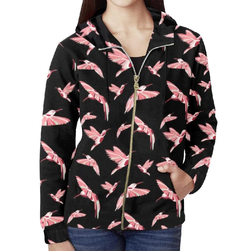 Strawberry Black Full Zip Hoodie for Women Hoodie with Lace Feminine Delicate
