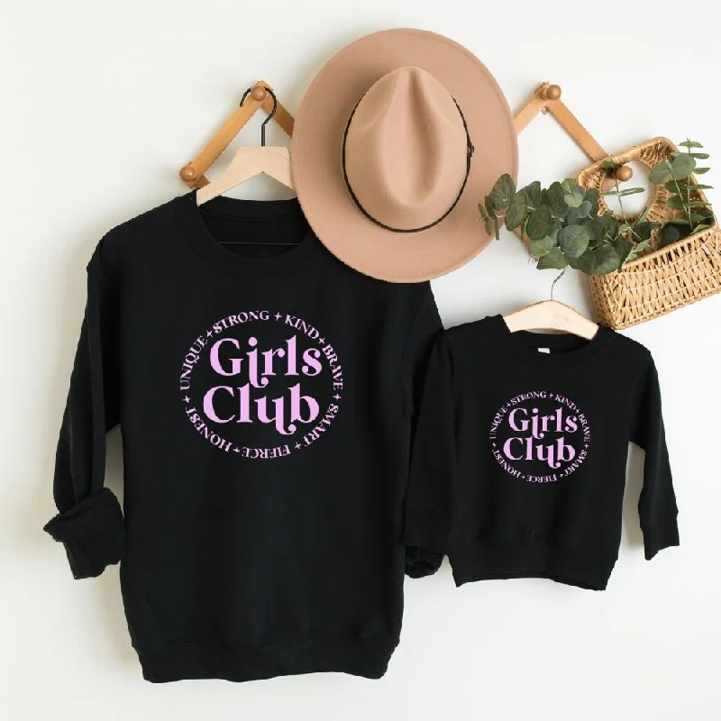 Girls Club Circle Matching Black Sweatshirts Hoodie with Hem Embroidery Detailed Premium Girls Club Circle Matching Black Sweatshirts Hoodie with Hem Embroidery Detailed Premium