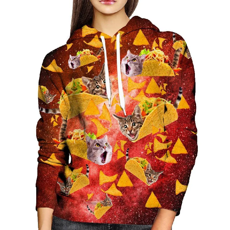 Tacos and Cats Red Womens Hoodie Hoodie with Ribbed Neckline Snug Warm