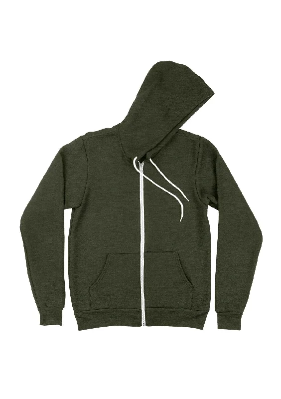 Zip Kangaroo Fleece Hoodie - Forest Green Heather Hoodie with Neon Bright Vibrant