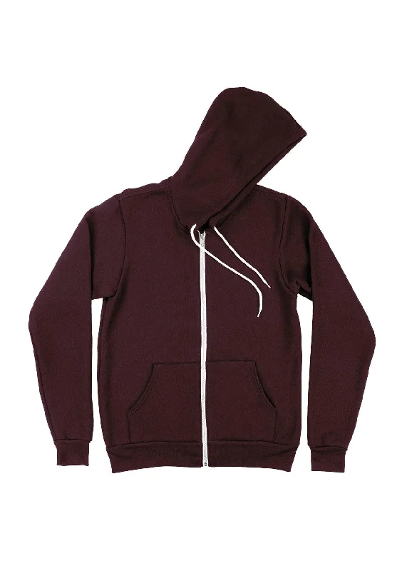 Zip Kangaroo Fleece Hoodie Maroon Red Hoodie with Hidden Zipper Minimalist Clean
