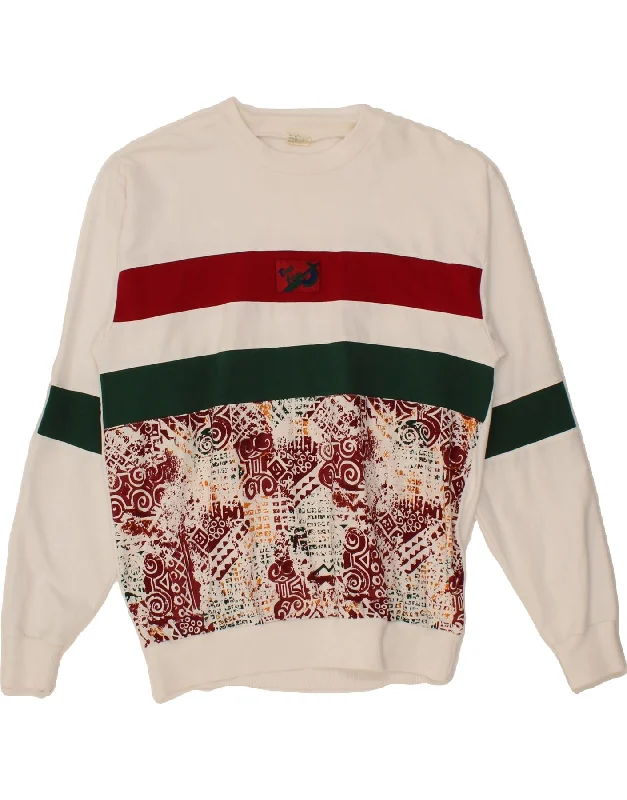 VINTAGE Mens Graphic Sweatshirt Jumper Medium White Cotton Hoodie with Rolled Sleeves Casual Relaxed VINTAGE Mens Graphic Sweatshirt Jumper Medium White Cotton Hoodie with Rolled Sleeves Casual Relaxed