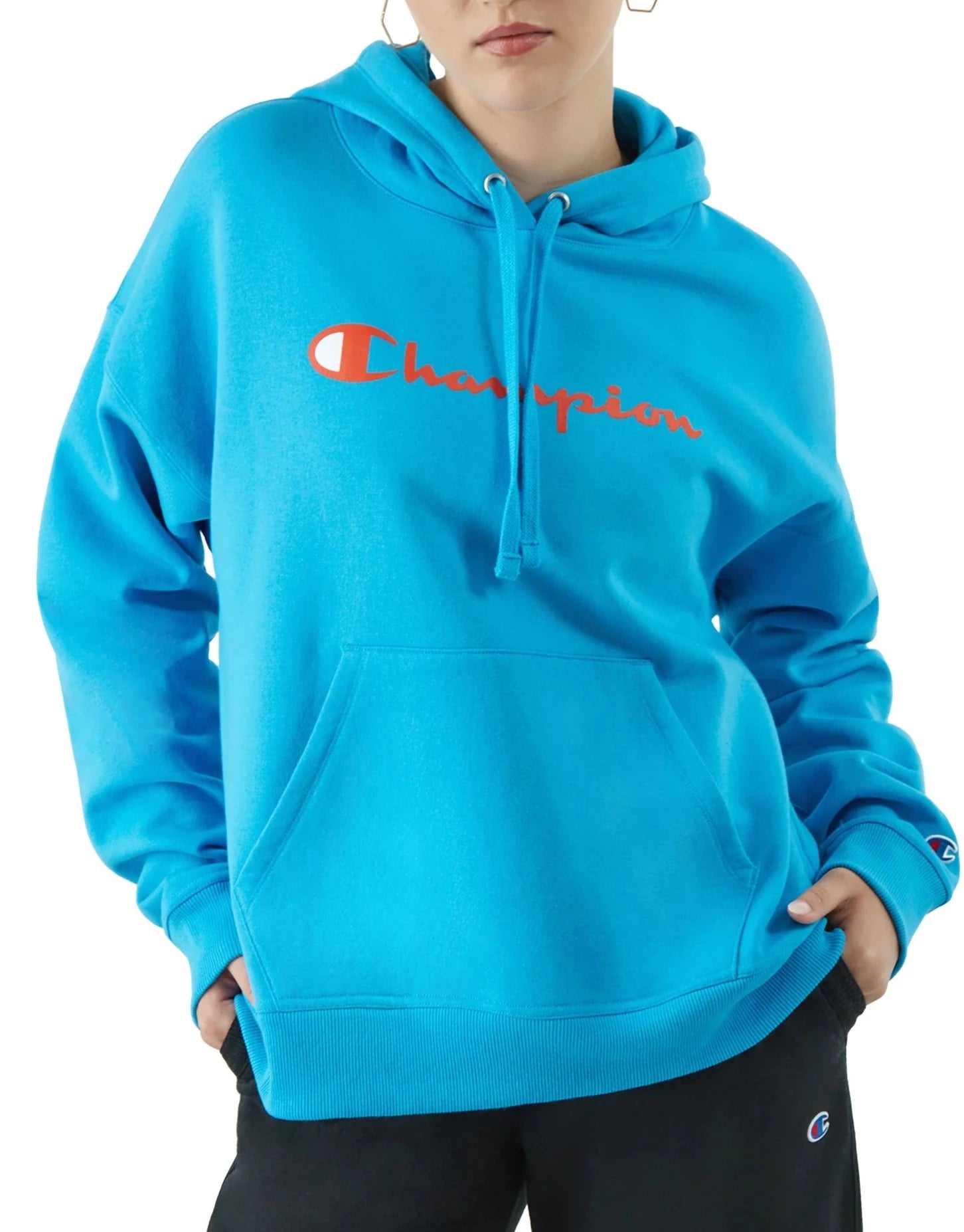 Women's Script Logo Powerblend Hoodie Hoodie with Hem Patch Decorative Personalized