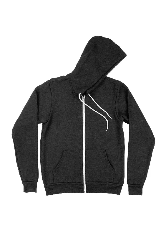 Zip Kangaroo Fleece Hoodie - Dark Grey Heather Hoodie with Color Block Contrast Stylish Zip Kangaroo Fleece Hoodie - Dark Grey Heather Hoodie with Color Block Contrast Stylish