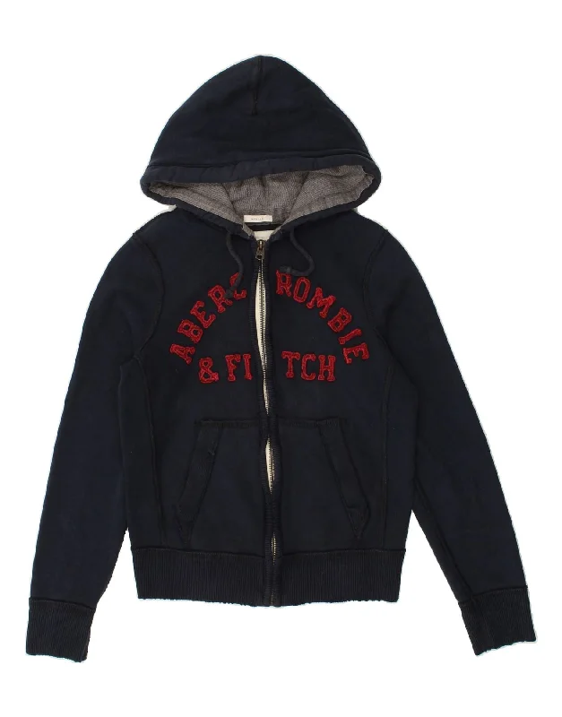 ABERCROMBIE & FITCH Womens Zip Hoodie Sweater UK 10 Small Navy Blue Cotton Terry Blend Velvet Blend Canvas Blend ABERCROMBIE & FITCH Womens Zip Hoodie Sweater UK 10 Small Navy Blue Cotton Terry Blend Velvet Blend Canvas Blend