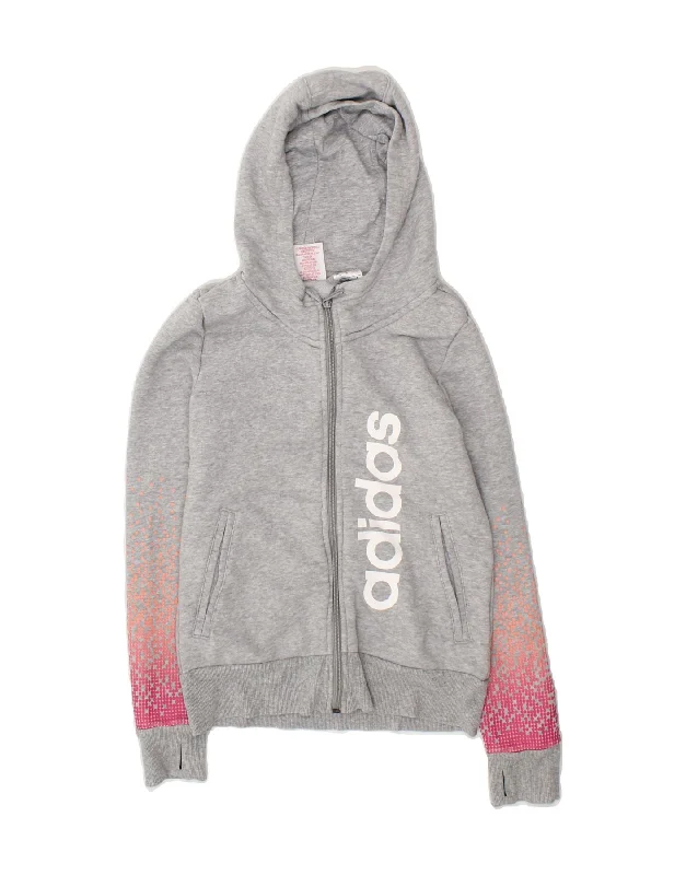 ADIDAS Girls Graphic Zip Hoodie Sweater 11-12 Years Grey Colourblock Mesh Fabric Canvas Fabric Denim Fabric ADIDAS Girls Graphic Zip Hoodie Sweater 11-12 Years Grey Colourblock Mesh Fabric Canvas Fabric Denim Fabric