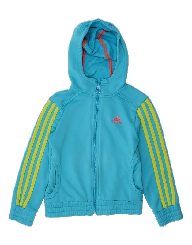 ADIDAS Girls Graphic Zip Hoodie Sweater 5-6 Years Blue Polyester Solid Print Embellished ADIDAS Girls Graphic Zip Hoodie Sweater 5-6 Years Blue Polyester Solid Print Embellished