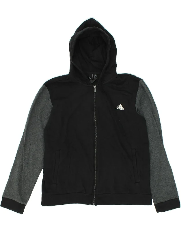 ADIDAS Mens Zip Hoodie Sweater Large Black Colourblock Cotton Chenille Brocade Lace