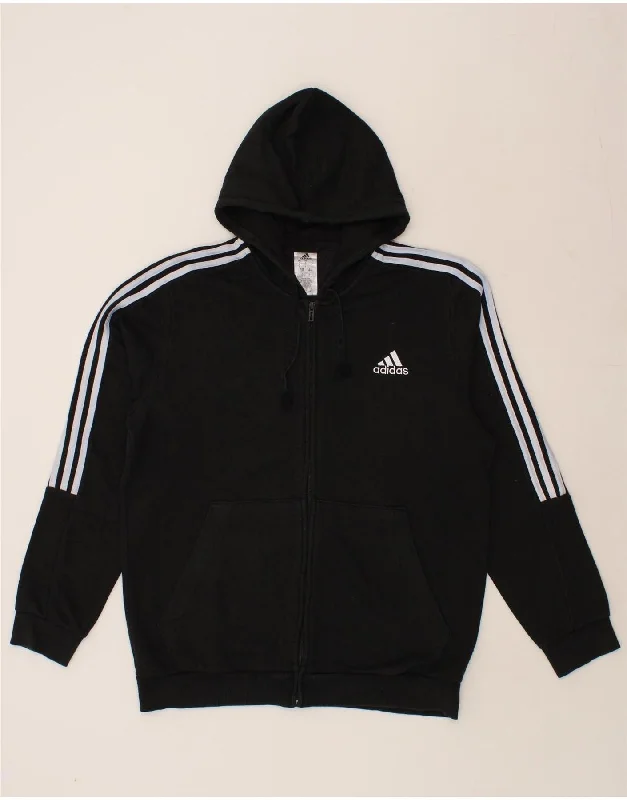 ADIDAS Mens Zip Hoodie Sweater Large Black Cotton Collared Crew Neck Turtle Neck