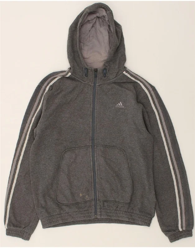 ADIDAS Mens Zip Hoodie Sweater UK 40/42 Medium Grey Cotton Chenille Brocade Lace