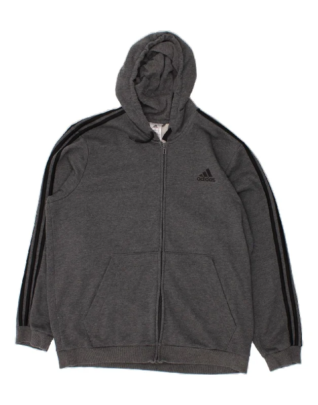ADIDAS Mens Zip Hoodie Sweater XL Grey Cotton Casual Formal Business