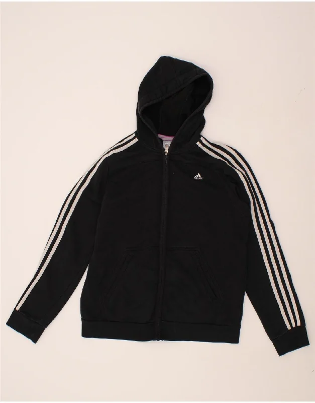 ADIDAS Womens Climalite Zip Hoodie Sweater UK 16/18 Large Black Cotton Fitted Slim Tailored