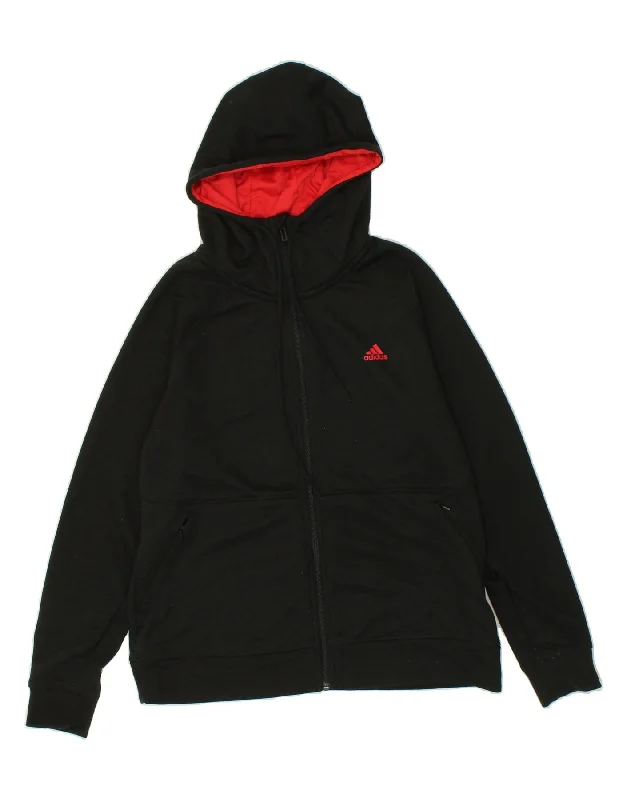 ADIDAS Womens Climalite Zip Hoodie Sweater UK 16/18 Large Black Polyester Seamless Knitted Crochet