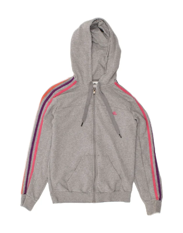 ADIDAS Womens Climalite Zip Hoodie Sweater UK 4/6 XS Grey Glossy Satin Silk