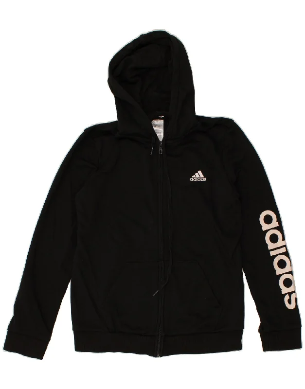 ADIDAS Womens Graphic Zip Hoodie Sweater UK 12/14 Medium Black Cotton Toggled Drawstring Belted ADIDAS Womens Graphic Zip Hoodie Sweater UK 12/14 Medium Black Cotton Toggled Drawstring Belted