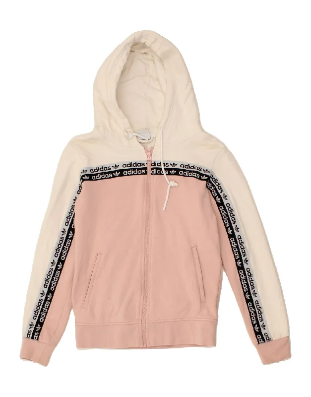 ADIDAS Womens Graphic Zip Hoodie Sweater UK 12 Medium Pink Colourblock Fleece Fabric Down Fabric Feather Fabric ADIDAS Womens Graphic Zip Hoodie Sweater UK 12 Medium Pink Colourblock Fleece Fabric Down Fabric Feather Fabric