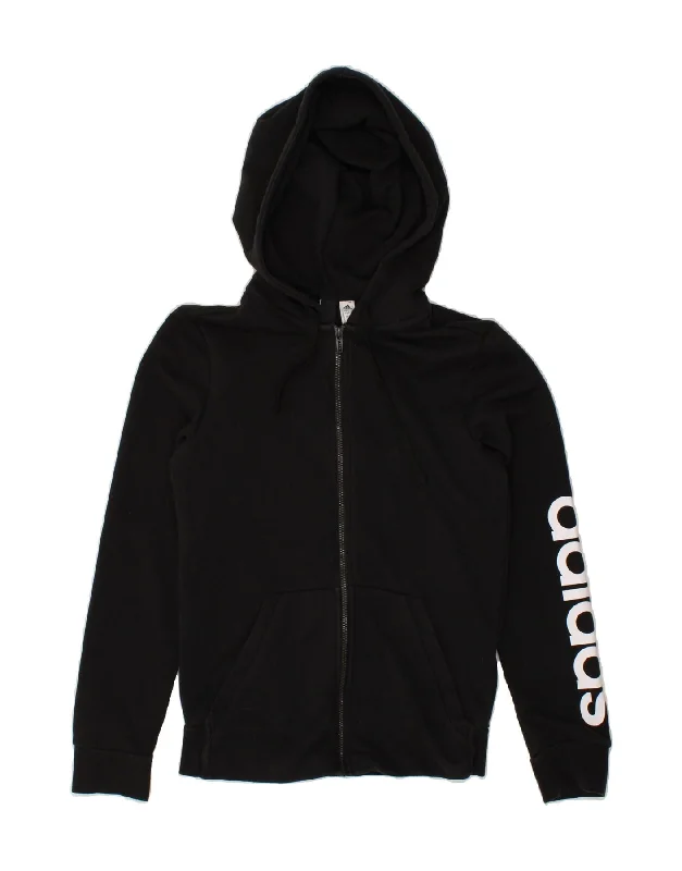 ADIDAS Womens Graphic Zip Hoodie Sweater UK 8/10 Small Black Cotton Fleece Sweater Nylon Polyester ADIDAS Womens Graphic Zip Hoodie Sweater UK 8/10 Small Black Cotton Fleece Sweater Nylon Polyester